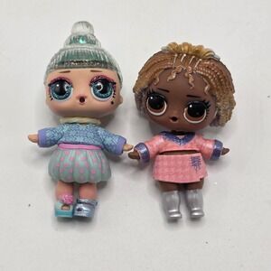 LOL Surprise Dolls Lot 2 MGA Mini Dolls Glitter Hair Winter Outfit Pink Dress